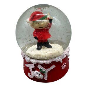 Christmas Snow Globe With Santa's Elf Figurine & Joy Base Red Glitter READ